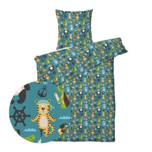 Barne sengesett 140x200/60x63 cm - Pirat dyr - Bomull - ProSleep Kids