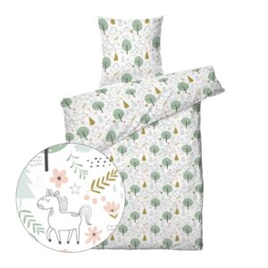 Barne sengesett 140x200/60x63 cm - Unicorn Forrest - Bomull - ProSleep Kids