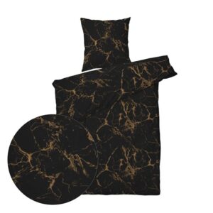 Sengesett 140x200/60x63 cm - Marmor Black Gold - Bomullssateng