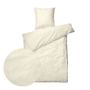 Sengesett 140x200/60x63 cm - Smal stripete creme - bomullssateng
