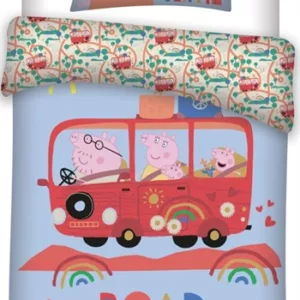 Gurli gris juniorsengetøy - 100x140 cm - Gurli gris på tur - 2 i 1 design - Roadtrip - 100% bomull