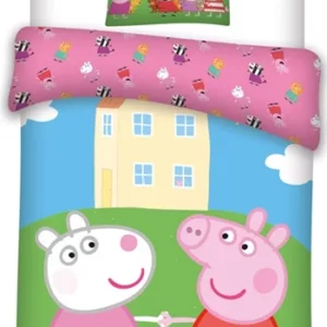 Gurli gris sengetøy - 100x140 cm - Gurli gris og frida sau - 2 i 1 design - 100% bomull