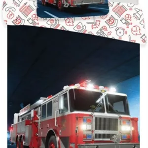 Junior sengetøy - 100x140 cm - Sengesett med brannbil - 2 i 1 design - 100% bomull