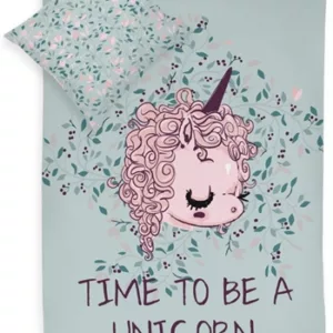 Junior sengetøy - 100x140 cm - Sengesett med Unicorn - 2 i 1 design - 100% økologisk bomull