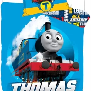 Junior sengetøy med tog - 100x140 cm - Thomas Tog sengesett junior - 2 i 1 design - 100% bomull