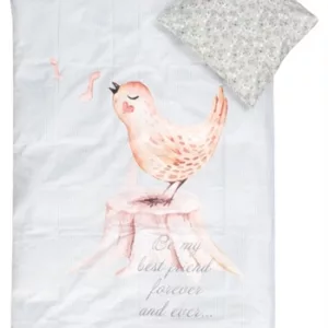 Juniorsengetøy - 100x140 cm - Lyseblått sengesett for juniorer med sangfugl - 2 i 1 design - 100% bomull