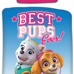 Rosa junior sengetøy - 100x140 cm - Paw Patrol sengesett med Everest og Skye - 2 i 1 design - 100% bomull