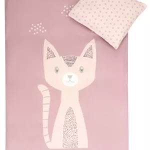 Rosa junior sengetøy - 100x140 cm - Sengesett junior rosa katt - 100% bomull