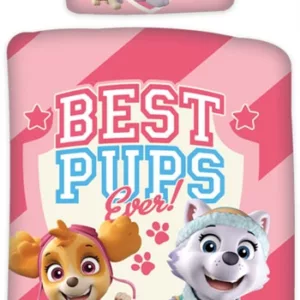 Rosa juniorsengetøy - 100x140 cm - Paw Patrol sengesett rosa - Fart over feltet - 2 i 1 design - 100% bomull