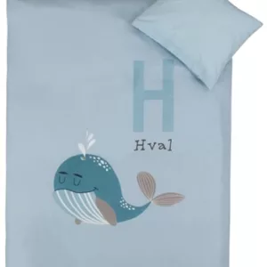 Sengetøy - 100x140 cm - Blåhval - 2 i 1 design - 100% bomull