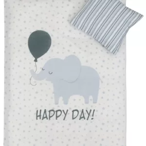 Sengetøy - 100x140 cm - Lyseblå elefant - 2 i 1 design - 100 % bomull