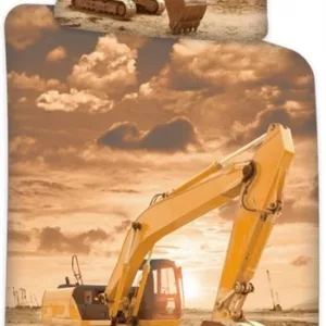 Sengetøy - 100x140 cm - Sengesett med gravmaskin - 100% bomull