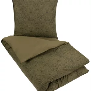 Sengetøy - 140x200 cm - Armygrønn med sort dyretrykk - 100% organisk bomull