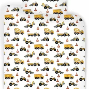 Sengetøy med maskiner - 140x200 cm - Sengesett med lastebiler, traktorer og gravemaskiner - 100% bomull