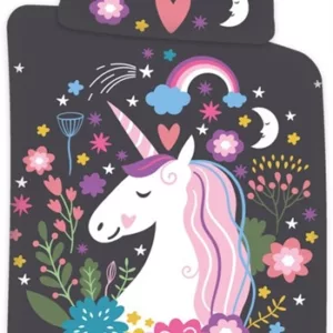 Unicorn Sengetøy - 140x200 cm - 100% bomull - Glow in the dark - Unicorn