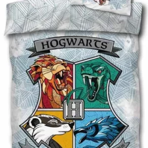 Harry Potter Sengetøy - 140x200 cm - Sengesett med logo fra Hogwarts - 2 i 1 design - 100% bomull