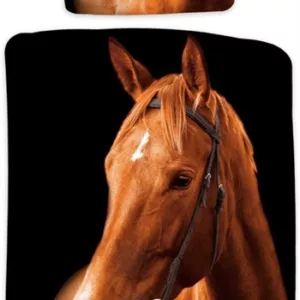 Hestesengetøy - 140x200 cm - sengesett med hest - 2 i 1 design - 100% bomull
