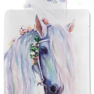 Hestesengetøy - 140x200 cm - Sengesett med hester - 2 i 1 design - 100% bomull