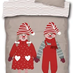 Julesengesett - 140x200 cm - Nissepar Julesengetøy - 2 i 1 design - 100% bomull