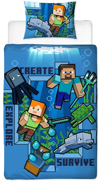 Minecraft sengetøy – 140×200 cm – Minecraft sengesett – 2 i 1 design – 100% bomull