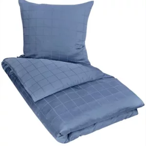 Sateng sengesett - 100% Bomullssateng - Check Blue - 150x210 cm