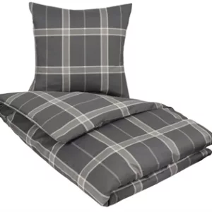 Sateng sengesett - 140x220 cm - 100% Bomullssateng - Big check grey