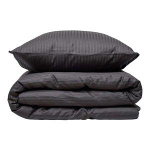 Sengesett 200x220/2x60x63 cm - Smal stripet antrasitt - bomullssateng