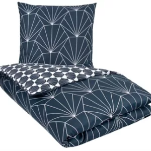 Sengesett 240x220 - Kingsize sengetøy - 100% Bomullssateng - Hexagon mørk blå