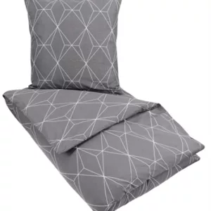 Sengetøy - 140x200 cm - Grafisk grå - Sengesett i 100% bomull