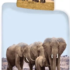 Sengetøy - 140x200 cm - Sengetøy med dyr - sengesett med elefant - 100% bomull