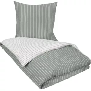Sengetøy dobbeldyne - 200x220 cm - Krepp Sengetøy - Grønn og hvit - Striper - By Night sengesett