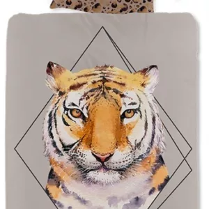 Tiger sengetøy - 140x200 cm - sengesett med tiger - 2 i 1 design - 100% bomull