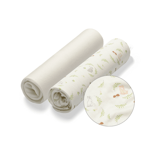 Babyono |2pk Vogn & Vugge Laken i Bambus | Forest/Natural