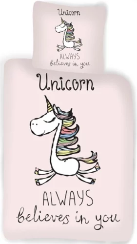 Junior sengetøy – 100×140 cm – Happy life enhjørning – 100% bomull