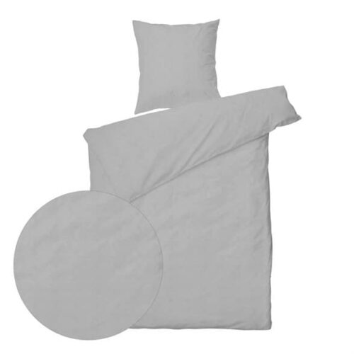 Sengesett 140×220/60×63 cm – Stonewash – Lys grå