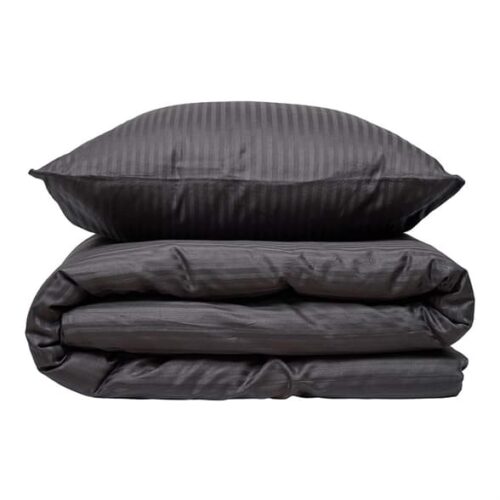 Sengesett 240×220/2x60x63 cm – Smal stripete antrasitt – bomullssateng