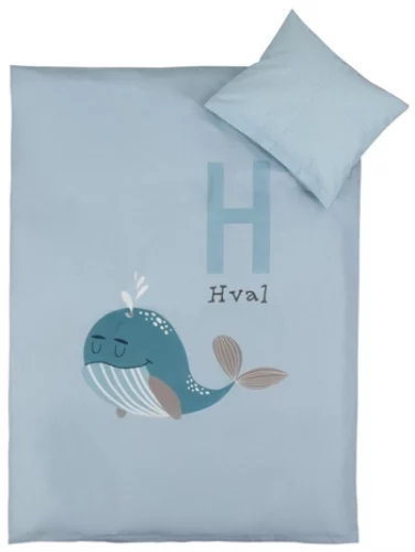 Sengetøy – 100×140 cm – Blåhval – 2 i 1 design – 100% bomull